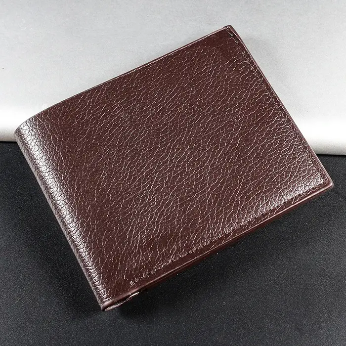Portefeuille en cuir véritable pour homme, cuir de vachette véritable, portefeuilles courts noirs, p