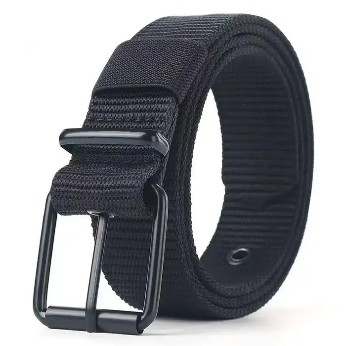 Ceinture en cuir à boucle ardillon en toile poreuse pour hommes