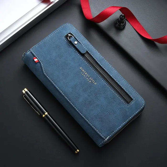 Nouveau portefeuille long à fermeture éclair pour hommes, à la mode et avec plusieurs fentes pour ca