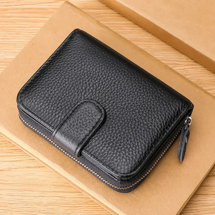 Portefeuille en cuir véritable hommes femmes multi-fonctionnel première couche peau de vache RFID porte-monnaie