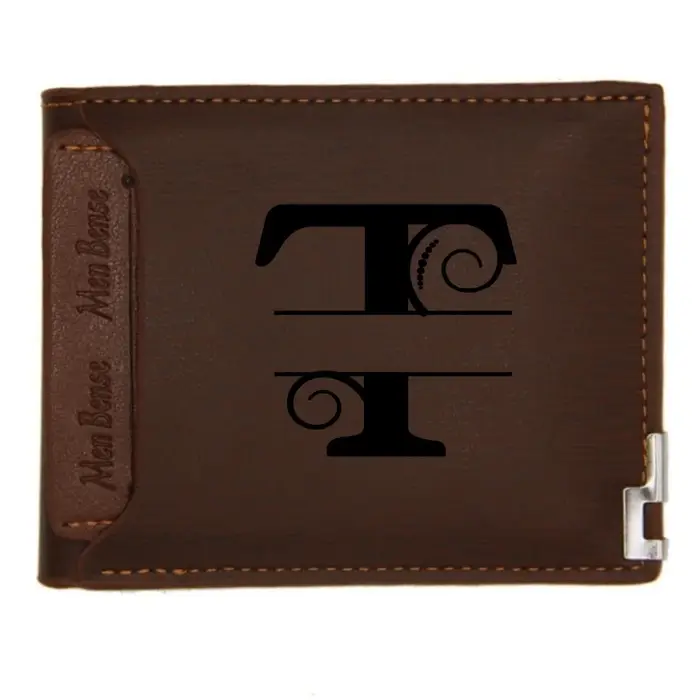 Portefeuille en cuir personnalisé pour homme – Nom ou monogramme gravé sur mesure – Portefeuille à d