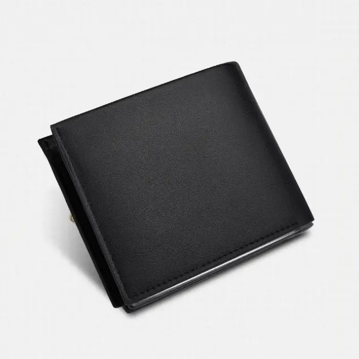 Portefeuille en cuir de Style court horizontal de couleur unie pour hommes