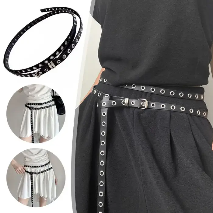 Mode Double cercle ceinture pour femmes PU cuir