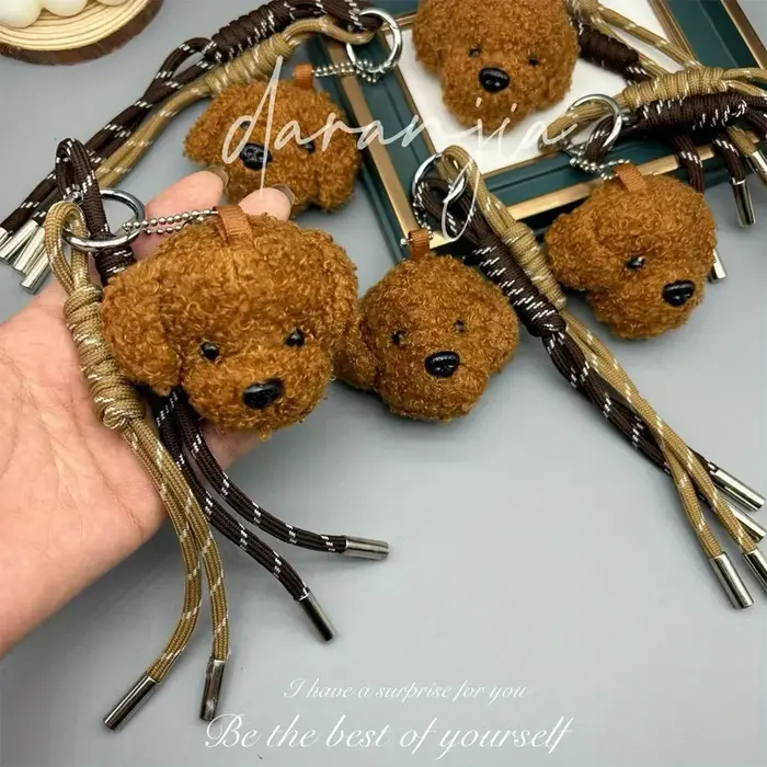 1/2 pièces nouveau porte-clés en peluche chien bricolage sac décoratif charme cadeaux de saint valentin 2025
