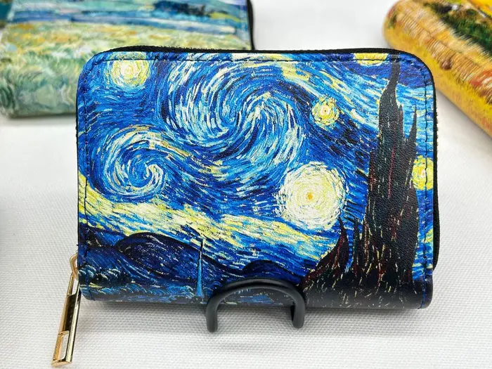 Porte-cartes artistique en cuir végétalien avec fermeture éclair