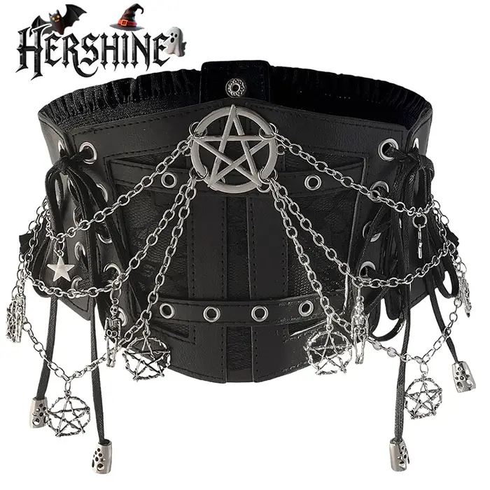 HERSHINE Ceinture large élastique avec chaîne étoile noire pour femme