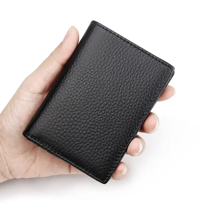 Porte-Cartes en Cuir Minimaliste pour Homme, Anti-RFID, Design Rétro, Fermeture Éclair, Style Affair
