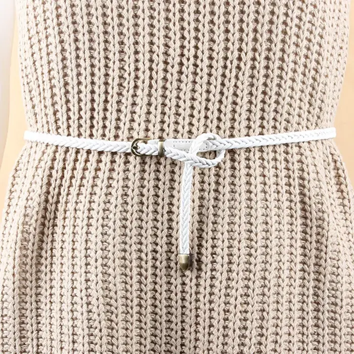 Ceinture fine tressée en cuir pour femme