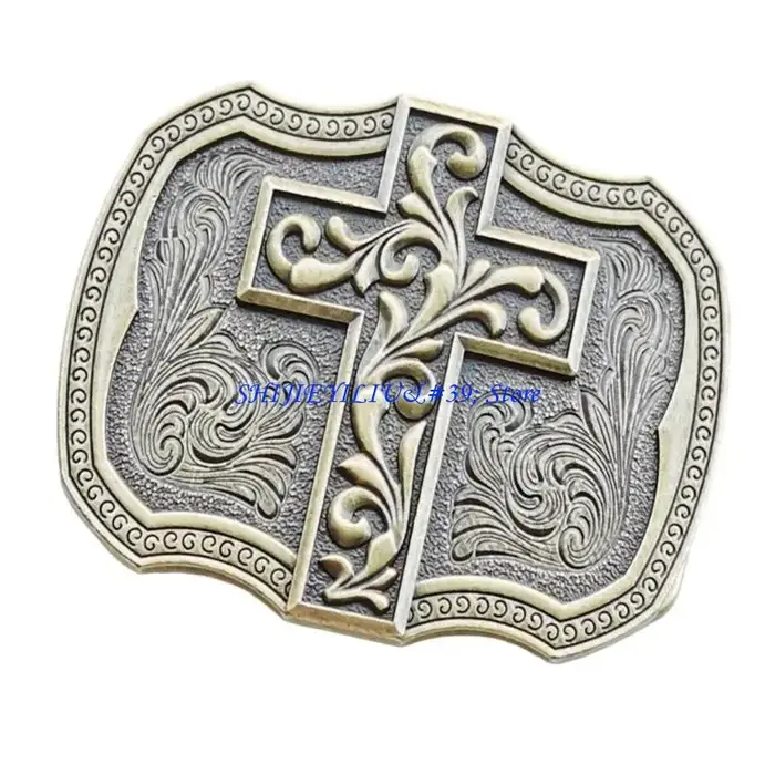 Boucle ceinture avec symbole croix intemporelle E21F, fabriquée en alliages rétro pour une garde-robe moderne