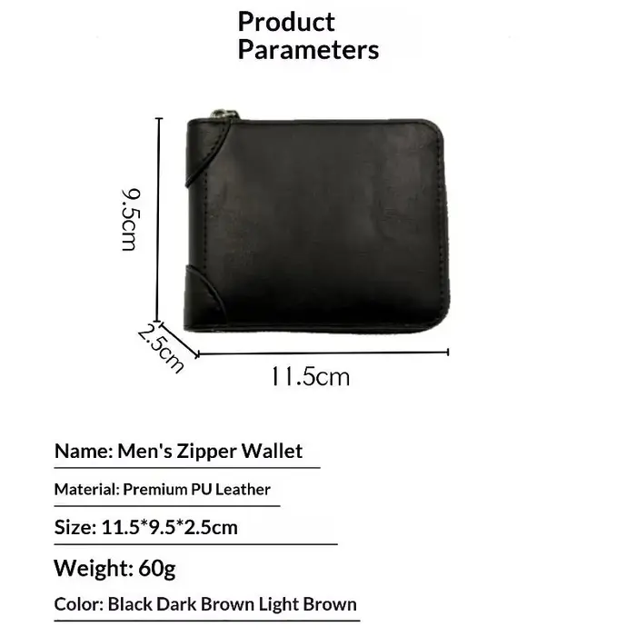 Portefeuille pour homme en cuir de qualité avec fermeture éclair