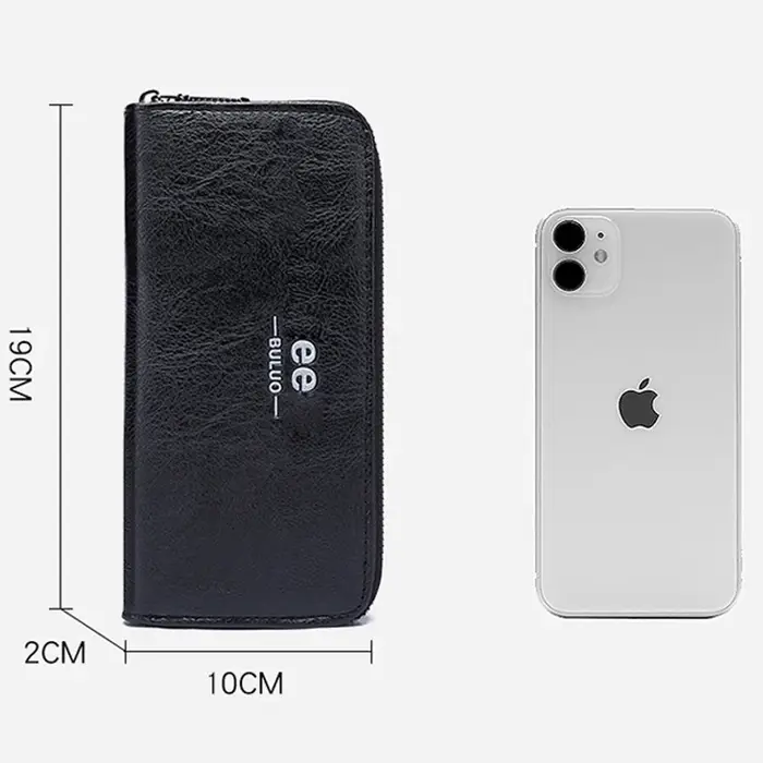 Portefeuille long en cuir pour hommes – Porte-monnaie intelligent de marque avec porte-carte de crédit