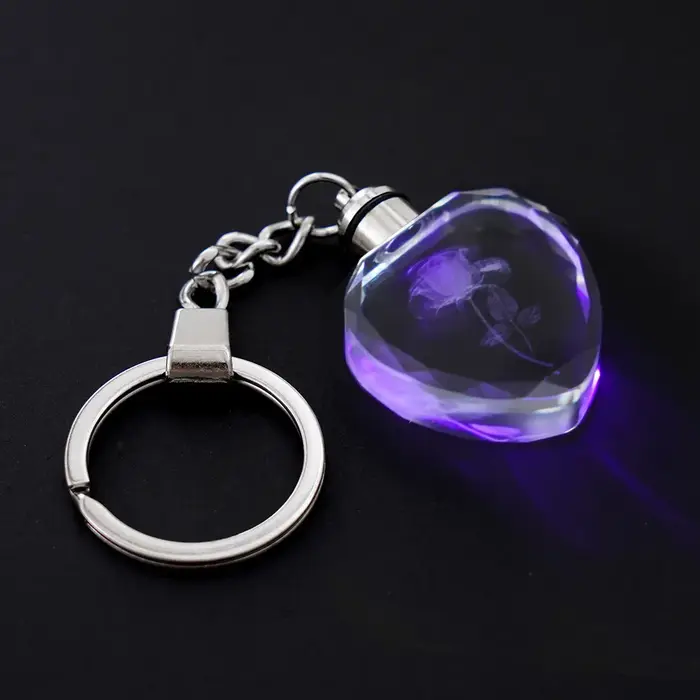 Mode coloré fée Rose fleur motif amour forme cristal strass lumière LED porte-clés amant