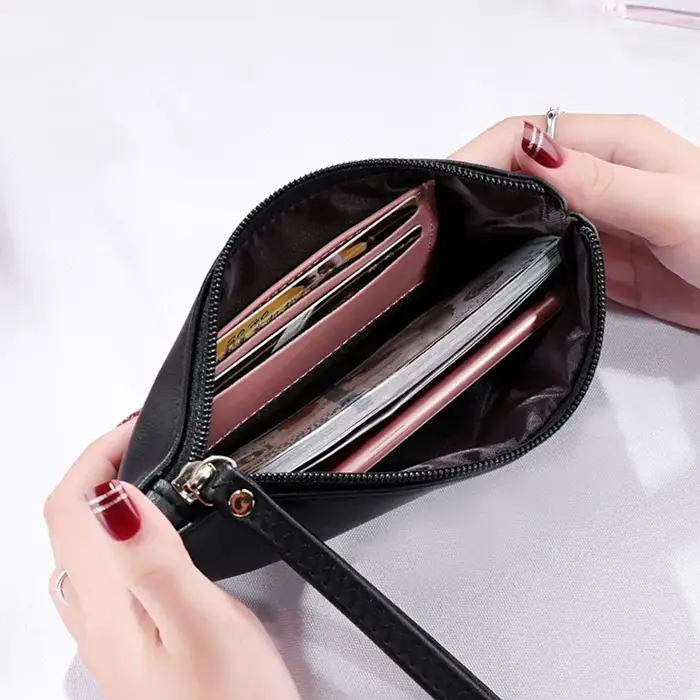 Sac à monnaie zippé en cuir PU pour femme