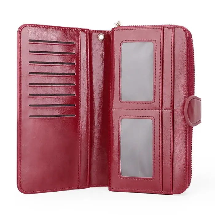 Portefeuille long en cuir ciré brillant