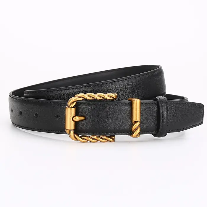 Ceinture pour femmes au look haut de gamme ; en cuir véritable avec une décoration noire tendance et polyvalente ; idéale pour un usage professionnel.