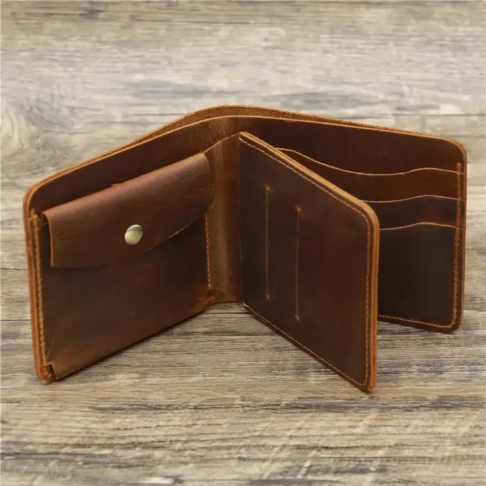 Portefeuille en cuir véritable pour homme avec poche à monnaie
