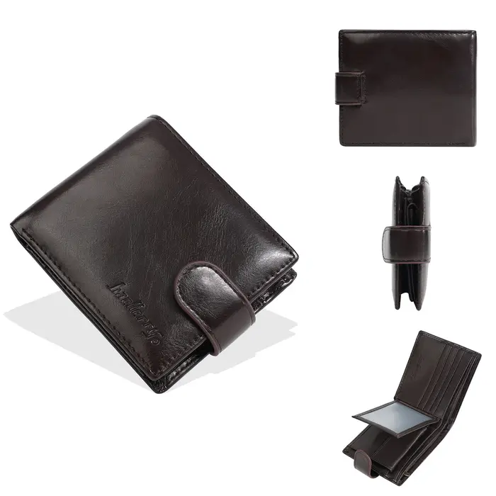 Portefeuille en cuir véritable pour homme Baellerry avec fermeture éclair, portefeuille court multif