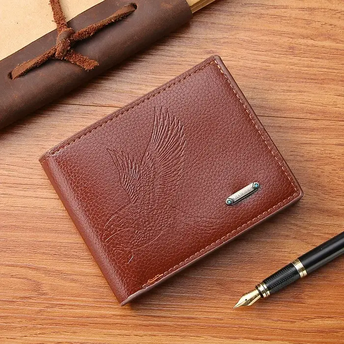 Portefeuilles classiques en cuir pour hommes, mince et minimaliste, motif faucon, à deux volets, por