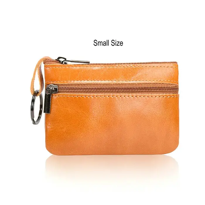 Porte-monnaie rétro en cuir véritable avec porte-clés pour hommes et femmes