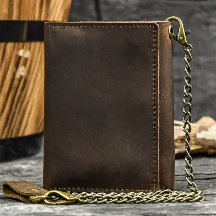 2025 hommes en cuir véritable court portefeuille avec chaîne fermeture éclair pochette portefeuilles mâle
