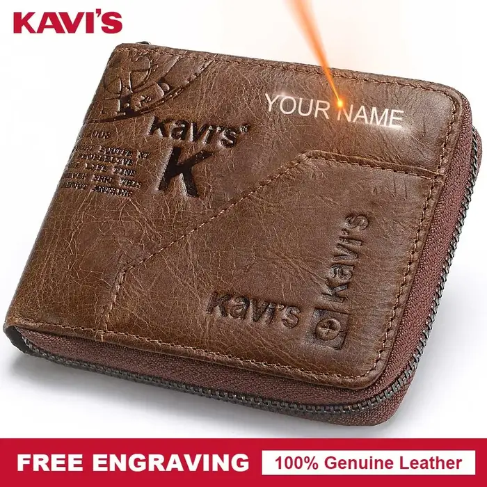 KAVIS portefeuille décontracté RFID bloquant mince porte-carte pour hommes en cuir véritable étui pour carte bancaire de crédit court mâle fermeture éclair autour du sac d'argent