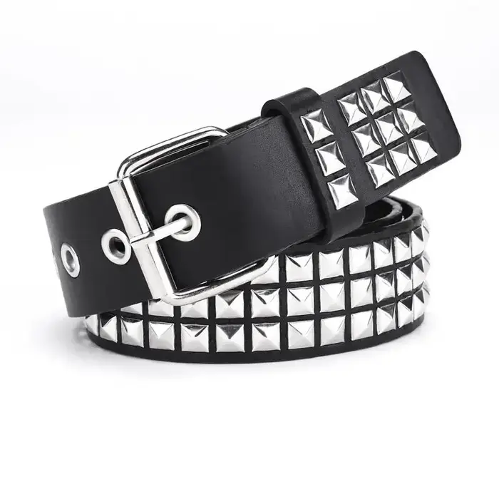 Ceinture à rivets en perles carrées, ceinture pyramide en métal, ceinture en denim à matériel punk pour hommes et femmes, ceinture Y2K