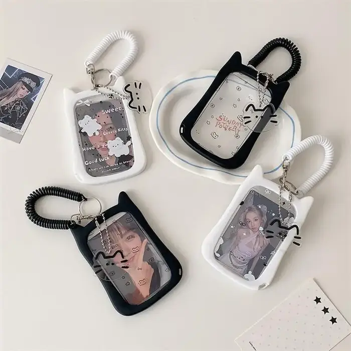 Porte-cartes photo chat mignon avec cordon élastique