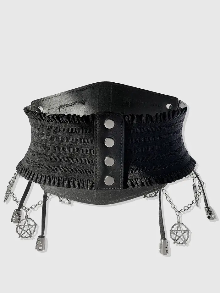HERSHINE Ceinture large élastique avec chaîne étoile noire pour femme