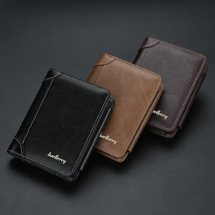 Portefeuille pour homme Baellerry en cuir PU avec fermeture éclair de haute qualité, porte-monnaie vintage, design court, porte-cartes, sac à main pour homme