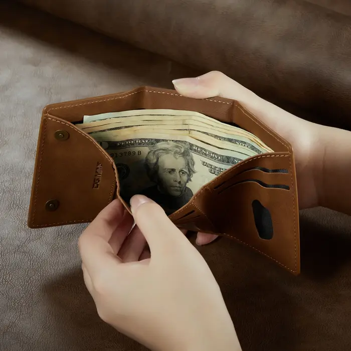 Antivol brosse court en cuir portefeuille hommes pièce de monnaie cartes d'argent support sac à main pliable
