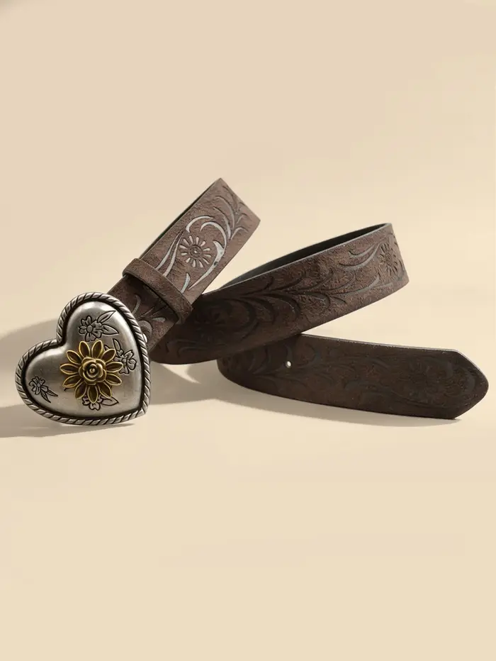 Ceinture à boucle en métal en forme de cœur et de fleur pour femmes