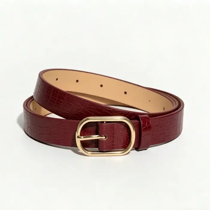 Ceinture vintage gaufrée rouge vin pour femme