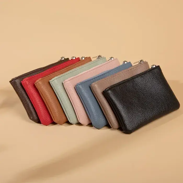 Porte-monnaie en cuir PU pour femmes, motif Litchi rétro, pochette à fermeture éclair, Mini porte-monnaie unisexe solide, portefeuilles porte-cartes, sac de rangement