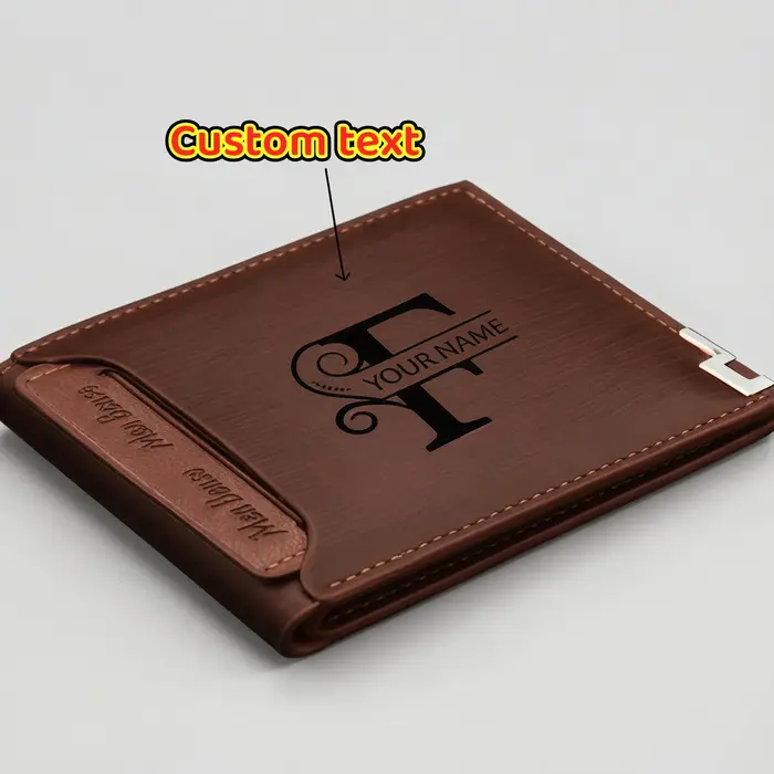 Portefeuille en cuir personnalisé pour homme – Nom ou monogramme gravé sur mesure