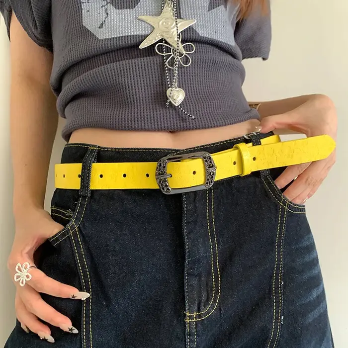 Ceinture d'été Dopamine jaune citron pour femmes, tendance, Simple, sous-culture Y2K, sans poinçon