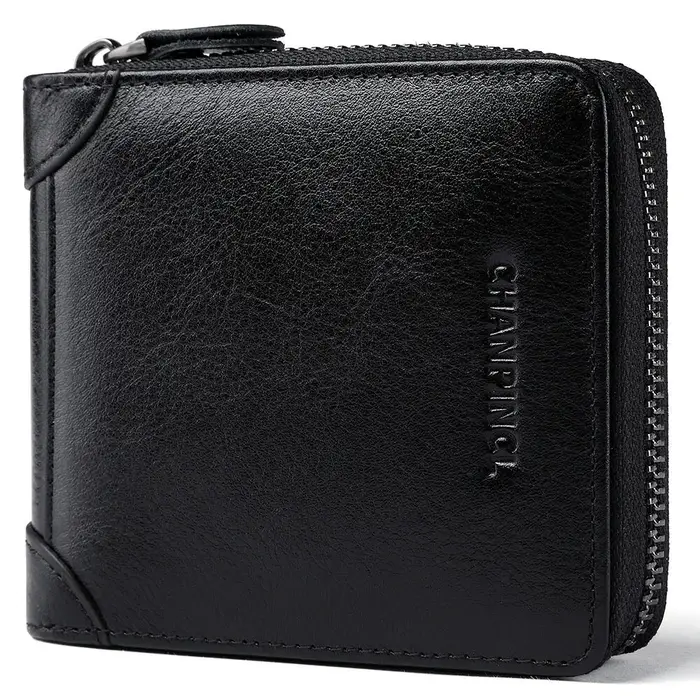 Portefeuille Homme à Zip Intégral en Cuir Italien Antique CHANPINCL – Poche à Monnaie, Blocage RFID