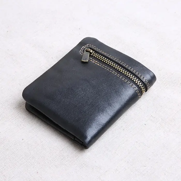 AETOO – portefeuille court en cuir pour hommes, fermeture éclair ultra-mince, fait à la main, pince 