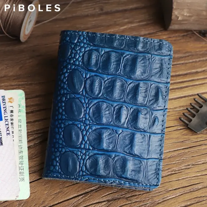 Porte-cartes en cuir véritable fait à la main pour hommes et femmes, motif crocodile rétro, étui pou