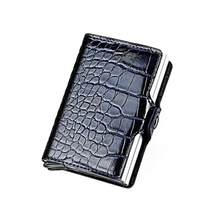 Porte-cartes en cuir verni Crocodile RFID pour hommes