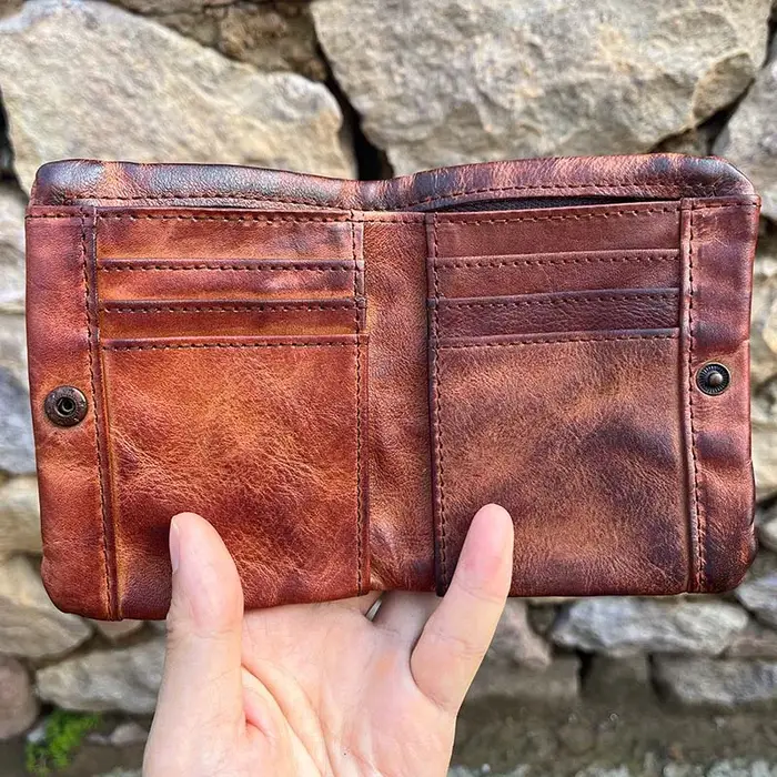 Portefeuille en cuir véritable fait main pour hommes et femmes, style vintage