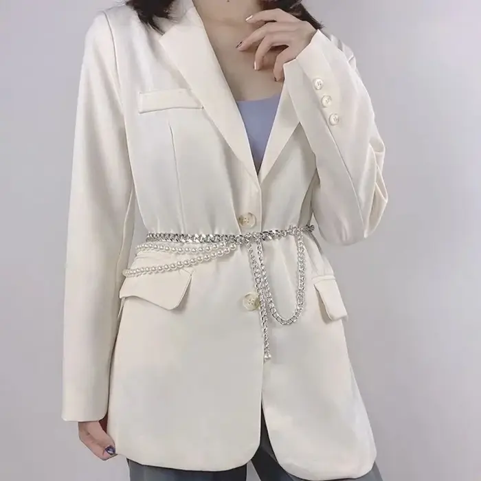 Ceinture élégante multicouche en perles, accessoire de taille polyvalent, chaîne de taille longue à pampilles métalliques, ceintures pour robes et jeans, ceintures bohèmes pour femmes
