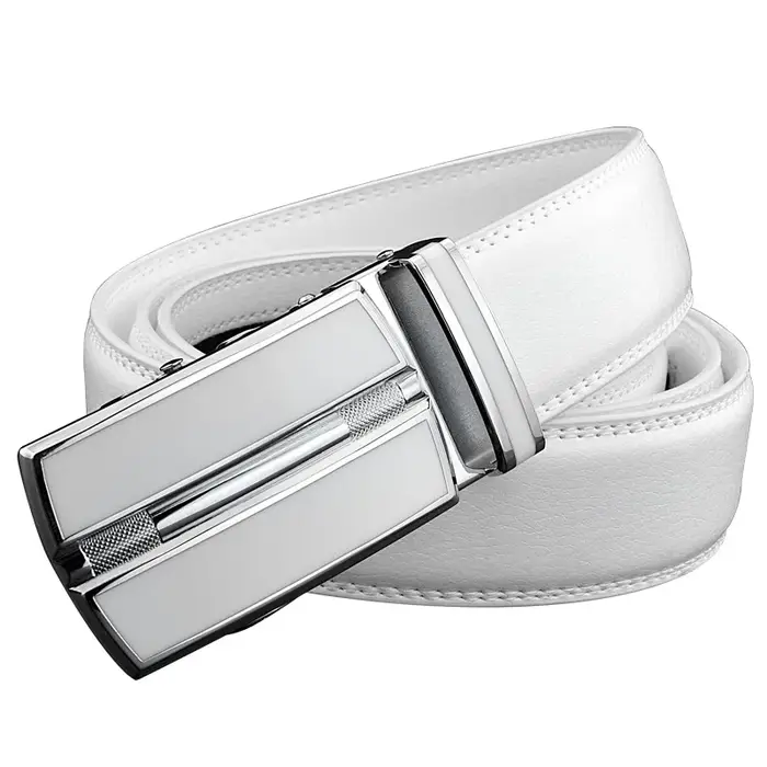 Ceinture en cuir véritable unisexe pour hommes et femmes, couleur blanche élégante, boucle automatiq
