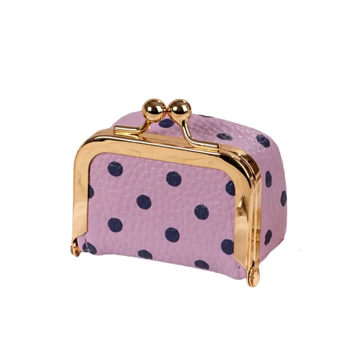 Porte-monnaie à fermoir Kiss Lock à pois en cuir PU, sac à bijoux carré en cuir, sac multifonctionne