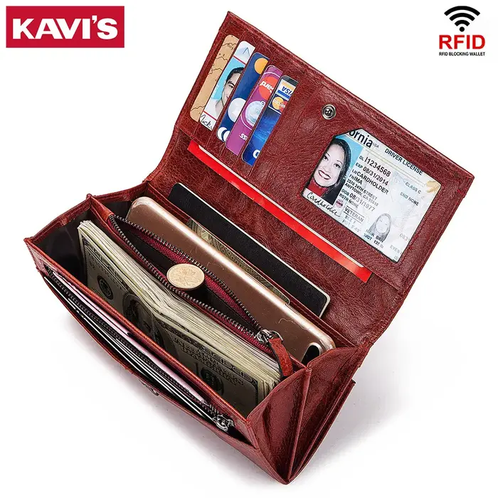 KAVIS Portefeuille long à trois volets pour femme