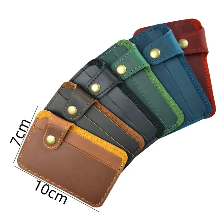 Porte-cartes en cuir Vintage avec fermeture à pression