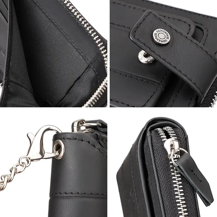 Portefeuille double pliable pour homme en cuir de vachette