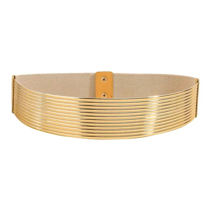 Ceinture de taille dorée pour femme, élastique, large, serrée, brillante, haute qualité