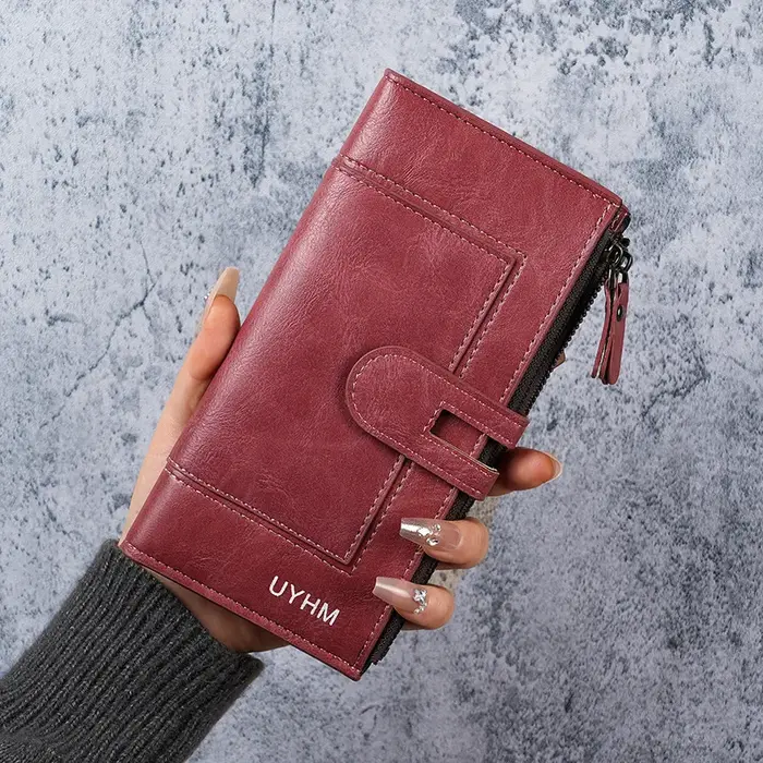 Portefeuille long en cuir PU tendance
