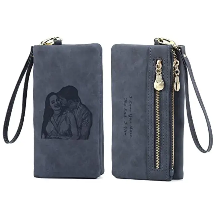 Portefeuille Photo personnalisé gravé pour femmes, fermeture éclair, cadeau personnalisé Unique pour sa maman, cadeau d'anniversaire, cadeau de fête des mères