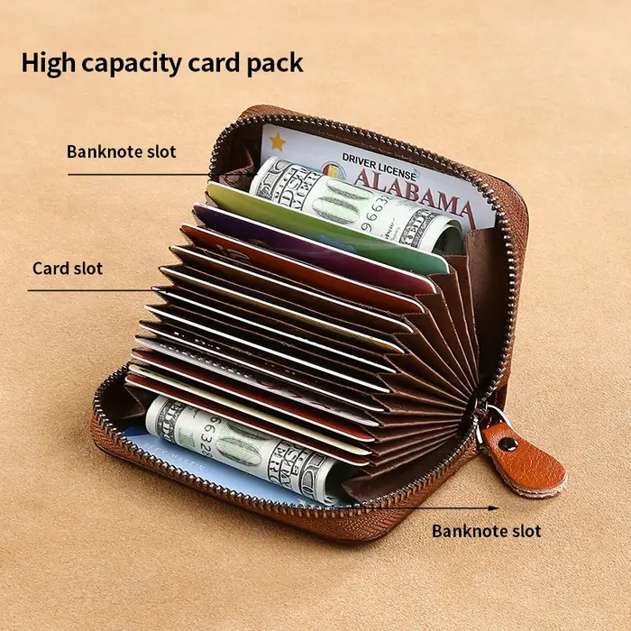 Porte-cartes multi-fentes en cuir véritable pour hommes